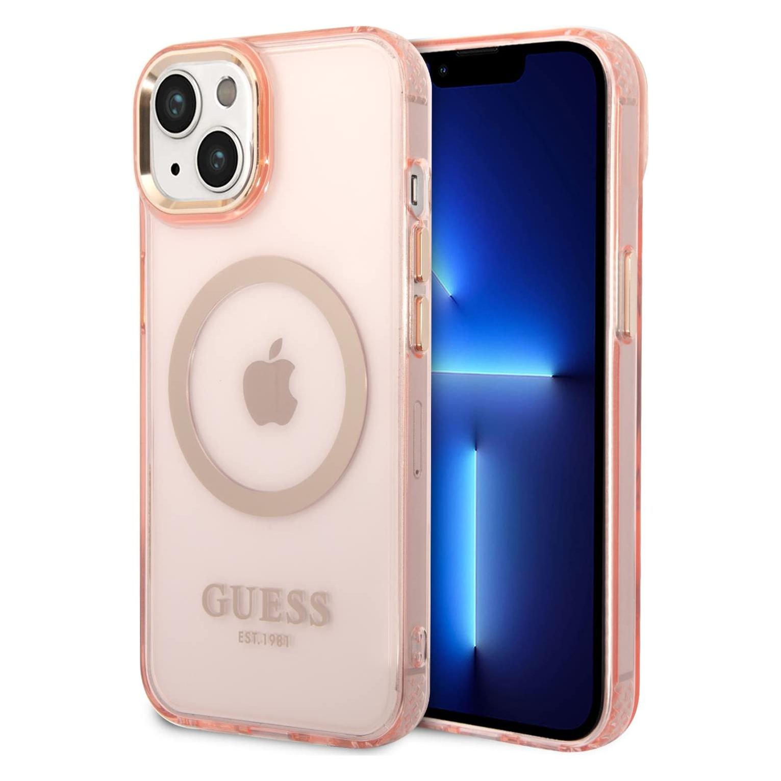 Guess Translucent MagSafe Compatible Case für Apple iPhone 14 - pink (Apple iPhone 14) (GUHMP14SHTCMP)