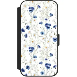 Nivocase Klapphülle für Apple iPhone 12 Handyhülle aus Kunst Leder NIVOflip schwarz Blume Blumen Muster (Apple iPhone 12), Smartphone Hülle, Schwarz
