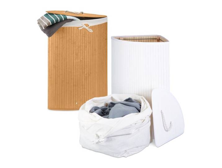 Relaxdays Lot de 2 paniers à linge bambou