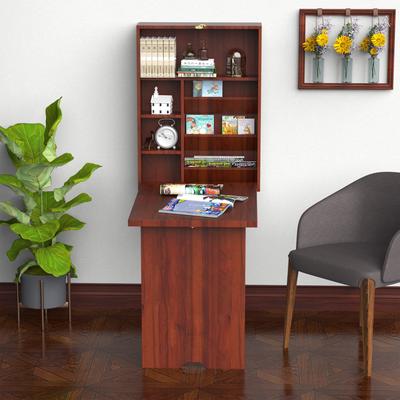 HomCom Compact Fold Out Wall Mounted Convertible Workstation Desk With Storage - Mahogany