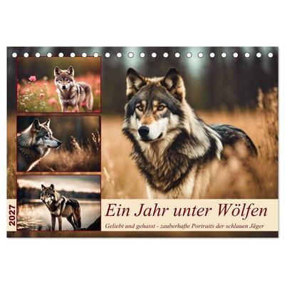 Ein Jahr unter Wölfen (Tischkalender 2027 DIN A5 quer), CALVENDO Monatskalender