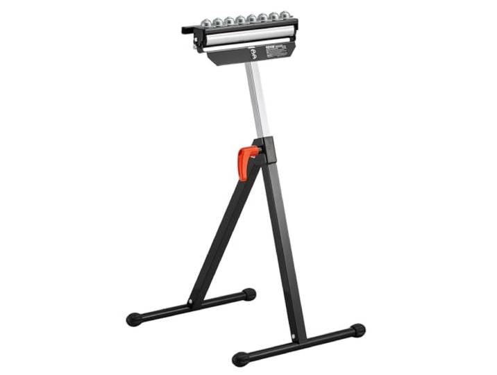 VEVOR Servante à Rouleaux Capacité de Charge 136 kg Support à Rouleau Pliable Hauteur Réglable 680-1079\,5 mm avec Tête à Rouleau Multidirectionnelle\, pour Support Sortie Scie à Table pour Travail Bois