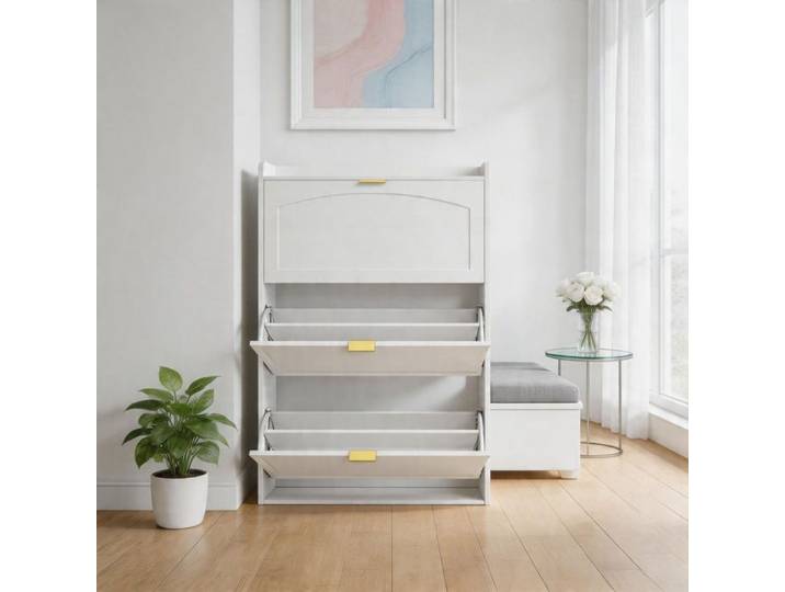 Armoire à chaussures - PAGE LIVING - 3 clapets - Blanc - 76x23x118 cm - Anti-basculement