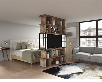 Davee Furniture "Davee Modern Industrial 86"" Room Divider TV Stand with Open Shelving - 86.22'' x 61.42'' x 12.6''"