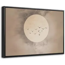 LEINWAND Bilder mit Rahmen - Vogel - Beige - Japanisch - 60x40