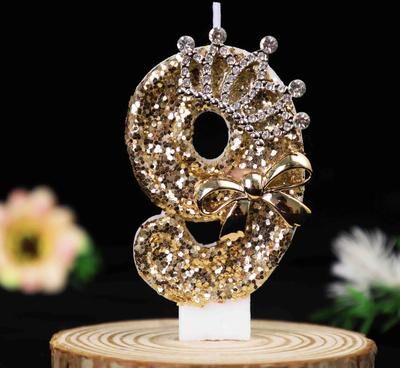 Uplift Treasures Gold Crown Number Birthday Cake Candle For Elegant Cake Decoration 9