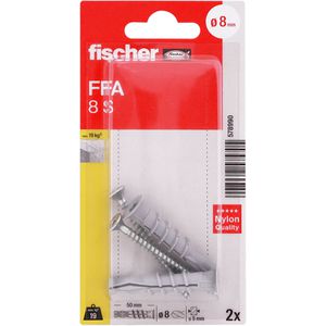 Fischer Schrauben-Dübel-Set 578990, Porenbetondübel FFA 8 S K, 8x50mm Universaldübel & Schrauben, 4-teilig