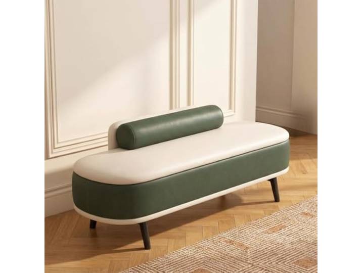 Gepolsterte Bettbank mit Stauraum, Sitzbank für Schlafzimmer & Flur Gepolsterte Oberfläche, Versteckter Stauraum, Massivholzrahmen, Metallbeine, Vielseitig(Green,80*37*45cm)