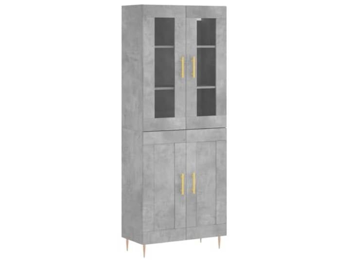 Kaorsrow Highboard Betongrau 69,5x34x180 cm Holzwerkstoff Schrank Elegantes Highboard in Betongrau mit Glasfenstern und Metallfüßen für Wohnzimmer, Flur oder Schlafzimmer.