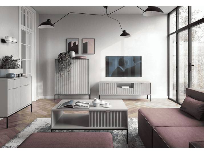 Wohnzimmer-Set Wohnzimmer Set 4-teilig – NOVA – Grau