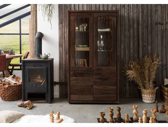 Vitrine en bois d'acacia laqué marron BARK #208