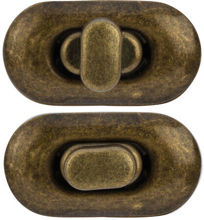 buttinette Drehverschluss für Taschen, Größe: 35 x 20 mm, altmessing, 2 Stück