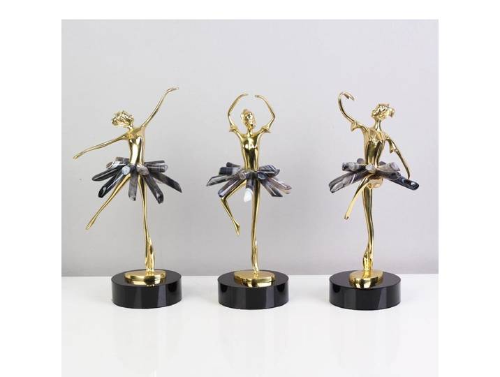 Sculpture de ballerine en laiton doré pour fille, ornements de Base en cristal, décoration de bureau, figurines abstraites, Statue de danseuse de Ballet