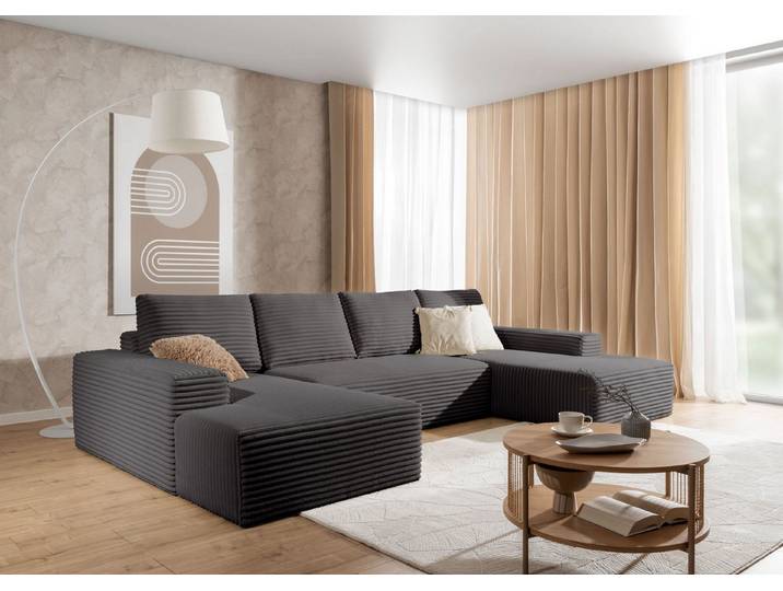 PROMETO Möbel Ecksofa Azzano U-Form, Sofa U-Form, Couch Breitcord Stoff