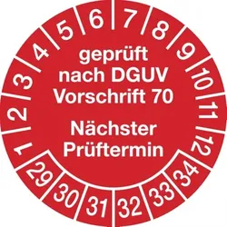 König Werbeanlagen Dreifke® Prüfplakette geprüft nach DGUV Vorschrift 70 nächster P - 30 mm Folie selbstklebend
