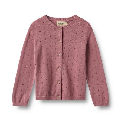 Strickjacke WHEAT "Knit Cardigan Maia", Mädchen, Gr. 128, 9705 warm lila, Strick, Obermaterial: 100% Baumwolle, unifarben, A-Linie normal, Rundhals, Strickjacken Strickjacke, Baumwolle