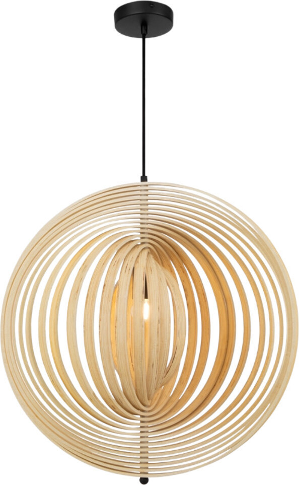 Maytoni Roots hanglamp met zwarte ringen en houten details, diameter: 60 cm, 1x E27 fitting, 40W