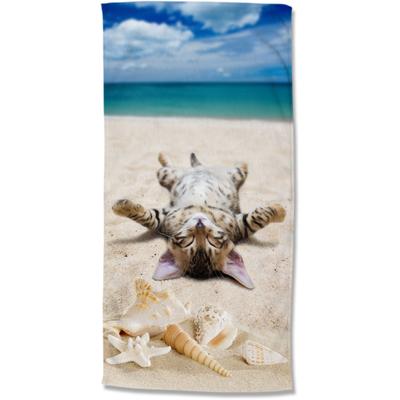 Strandtuch GOOD MORNING "Beachcat", bunt (multi), B:75cm L:150cm, Microfaser, Obermaterial: 100% Polyester, Handtücher, Mikrofaser, 75x150, Schnelltrocknend, Sommer, Strand, Kind, Katze