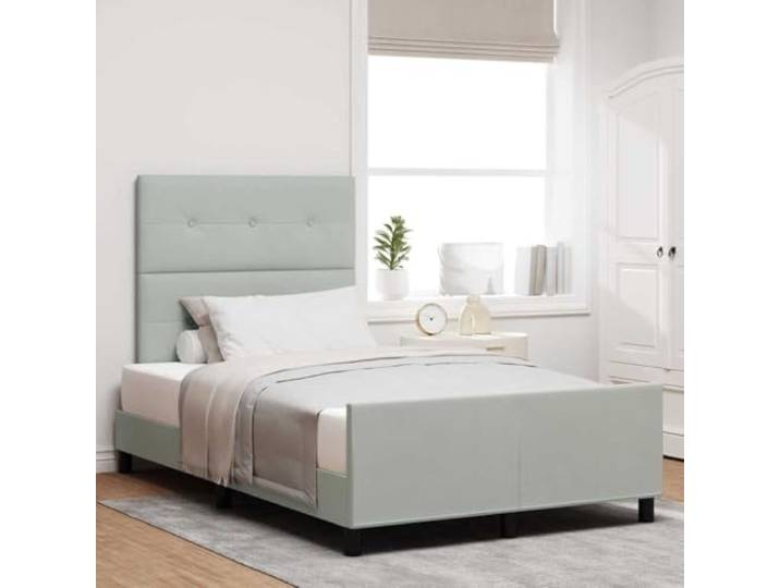 RJPLMFV Boxspringbett, Velours, Hellgrau, 120 x 190 cm Verstellbares Kopfteil, Massivholzrahmen, ohne Lattenrost, einfache Montage