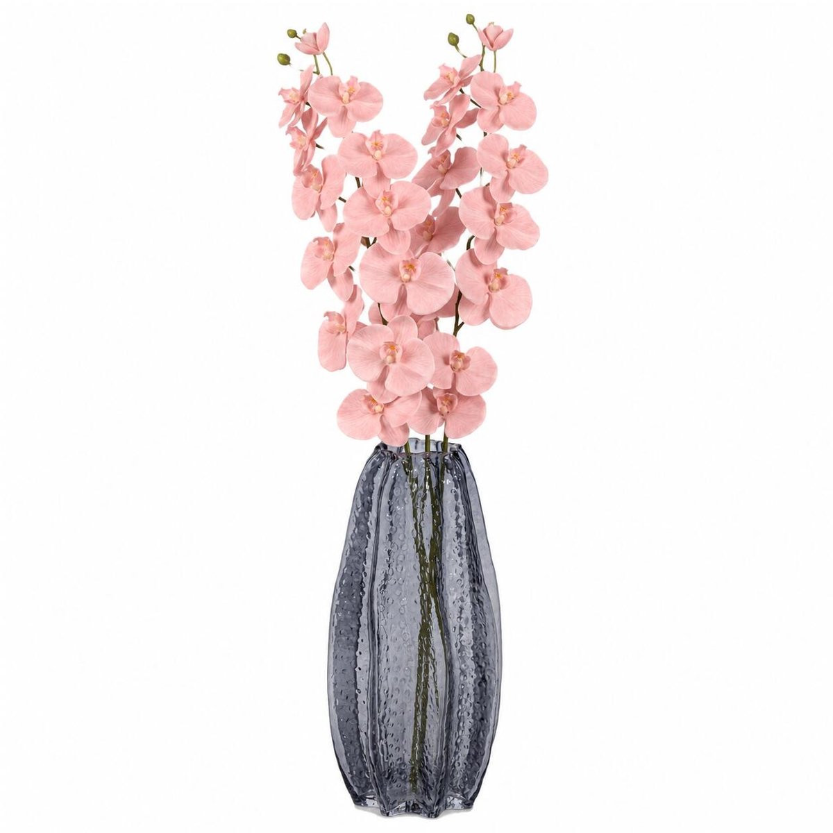 Mega Collections Bloemenvaas Callas - Bewerkt sierglas - Transparant smoke grijs - D12 x H30 cm