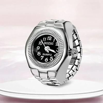 Uplift Treasures Vintage Punk Roman Numeral Finger Ring Watch round Black