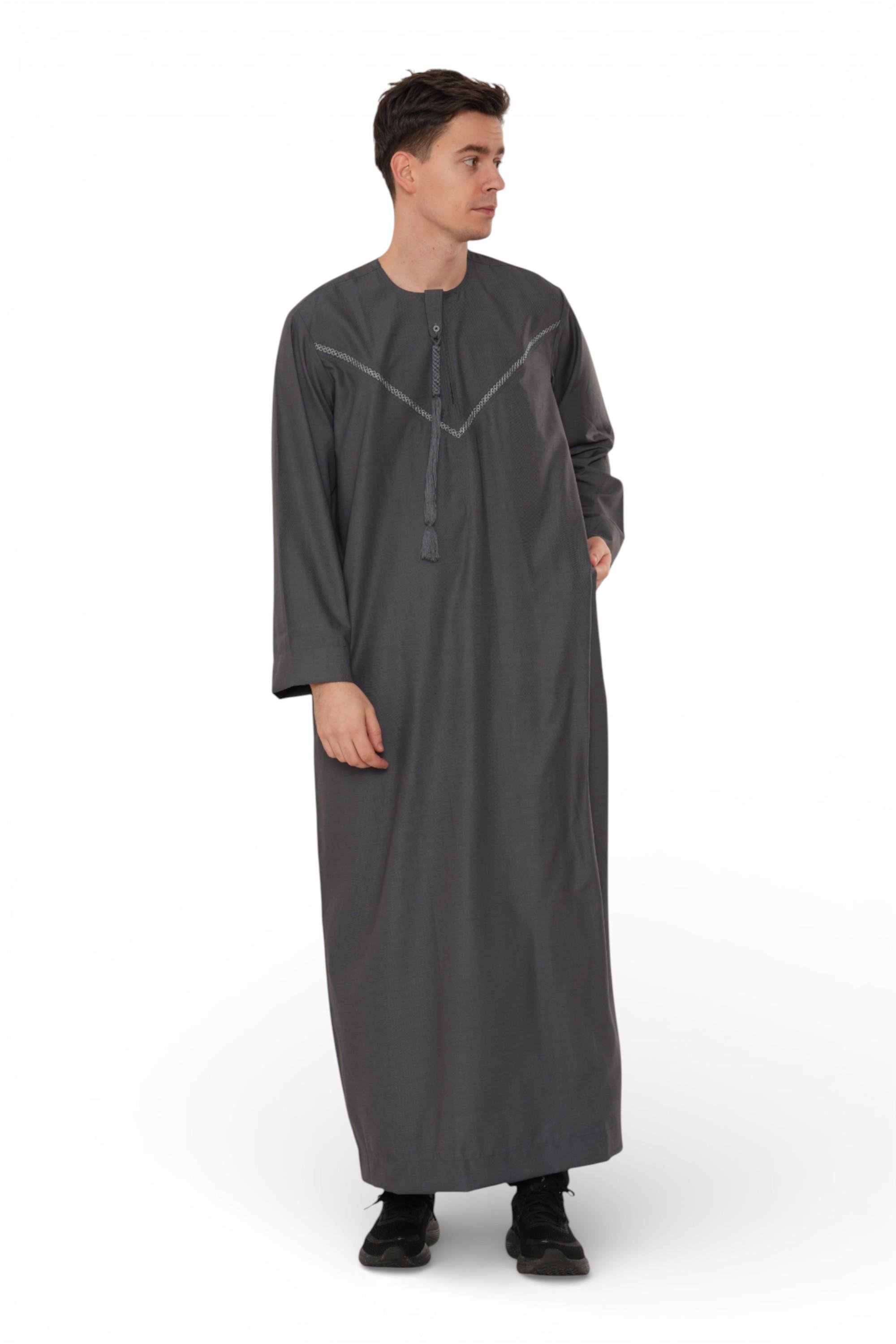 Herren Eid Grau marokkanische Thobe Robe Djellaba Ramadan Eid Jubba- HM10