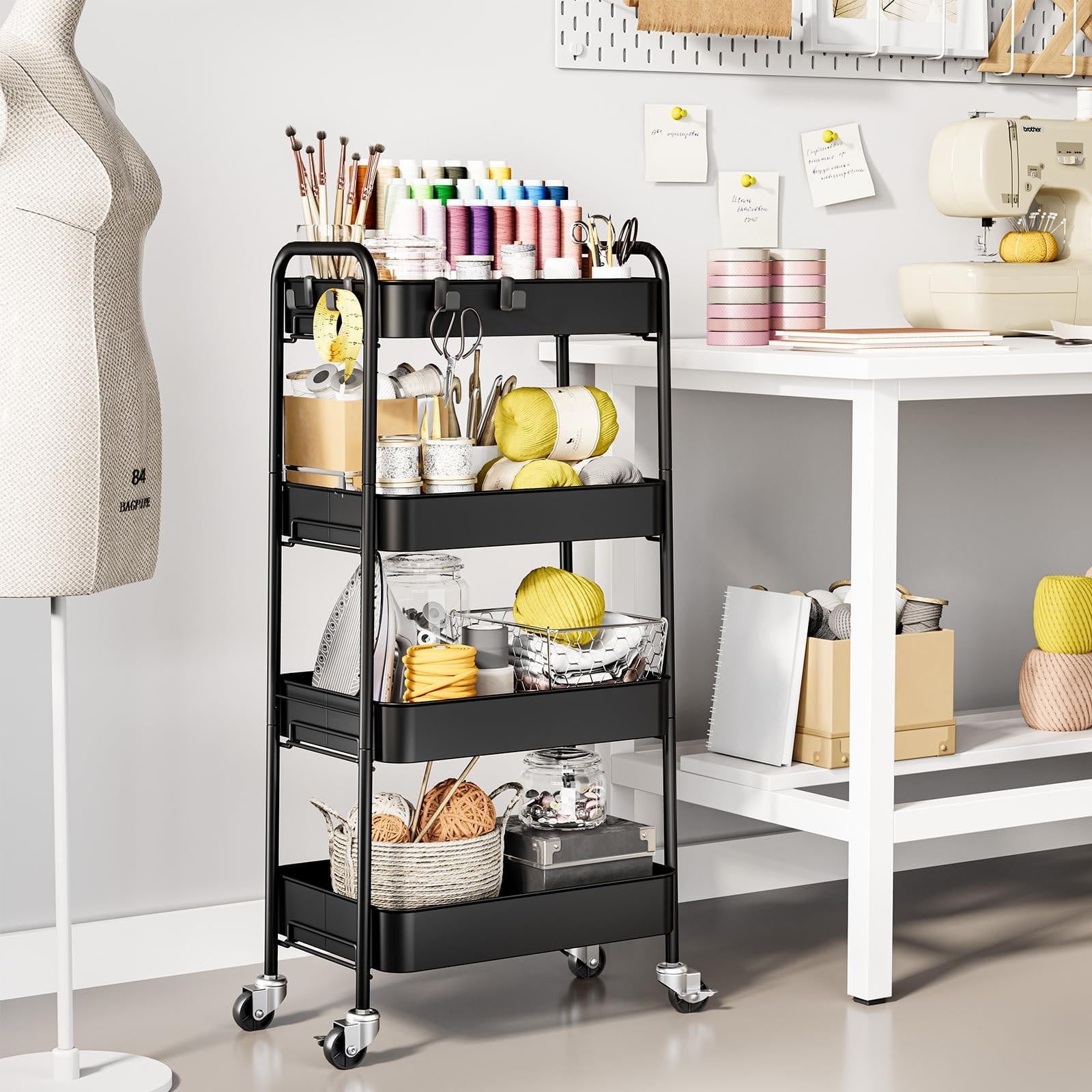 Omgoods 4-laags metalen opbergtrolley op wielen voor in de keuken of badkamer