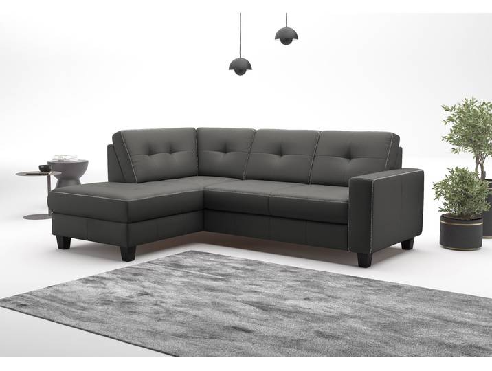 Ecksofa, Anthrazit, 226x170 cm, NaturLEDER®, Mit Bettfunktion, Modern