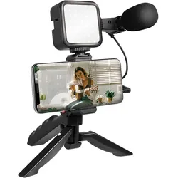 LogiLink Vlogger Kit für Smartphones mit LED Licht Mikrofon Stativ