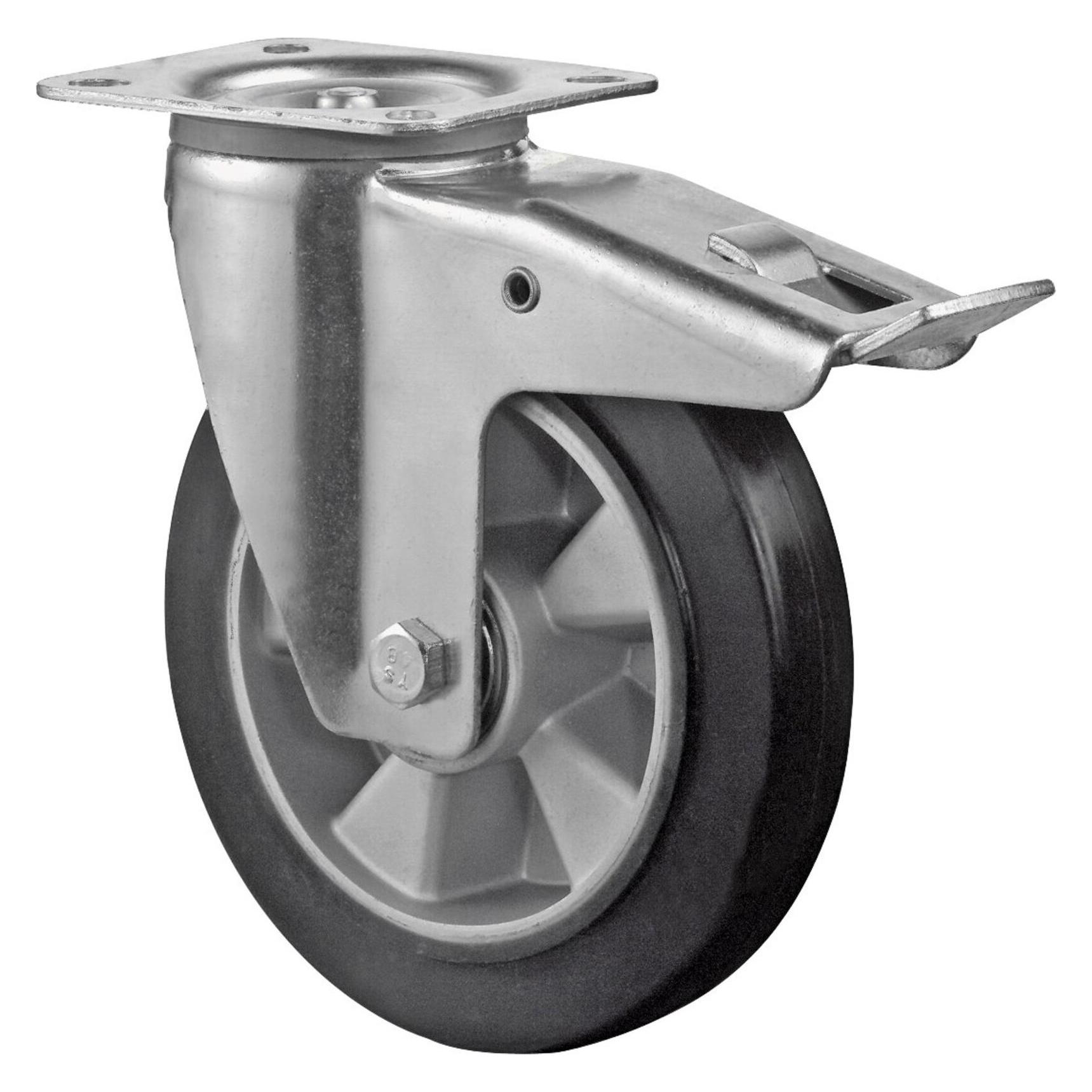 BS Rollen BSRollen Transportgeräte-Lenkrolle m. Festst., Elastik schwarz, Durchm. 200 mm, Traglast 350 kg, Kug (228235)