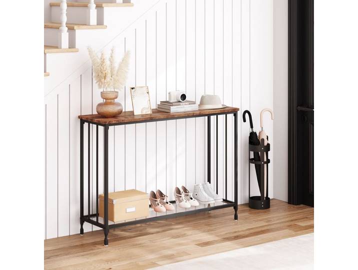 Table console - MARRON - 105x30x81CM - 2 étagères en verre trempé - cadre en acier