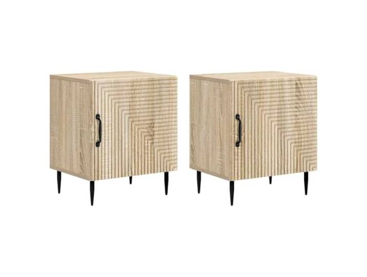 KUPTYERFG Nachttisch 2er Set Sonoma-Eiche 43x34,5x50 cm Holzwerkstoff Funktionales 2er Beistelltisch-Set für das Schlafzimmer mit Schwenktür, Stangengriffen und stabilen Metallbeinen.