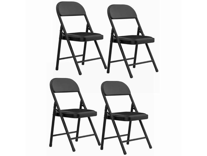 Chaises de réception pliantes - DHHOZAMZ - Lot de 4 Chaises empilables - Chaises d'appoint en cuir et métal - Noir