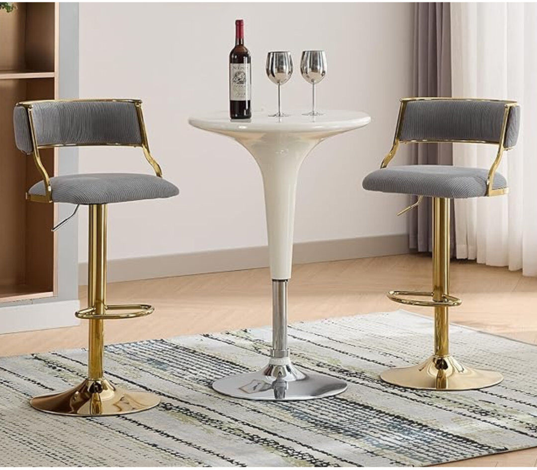 Norden Home Swivel Upholstered Adjustable Height Counter Bar Stools Velvet Counter Chairs with Curved Chic Hollow Backrest Stools for Kitchen Home Pub Restaurant Grey 46cm W X 46cm D