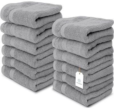 White Classic Luxury Cotton Washcloth 13x13 - Set of 12