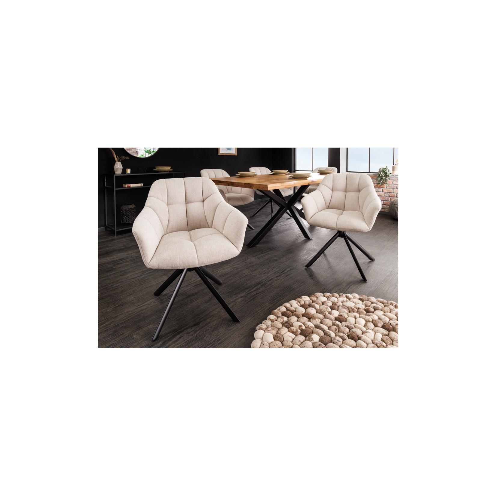riess-ambiente Stuhl PAPILLON - drehbar champagner beige Ziersteppung Metallgestell schwarz mit Armlehne