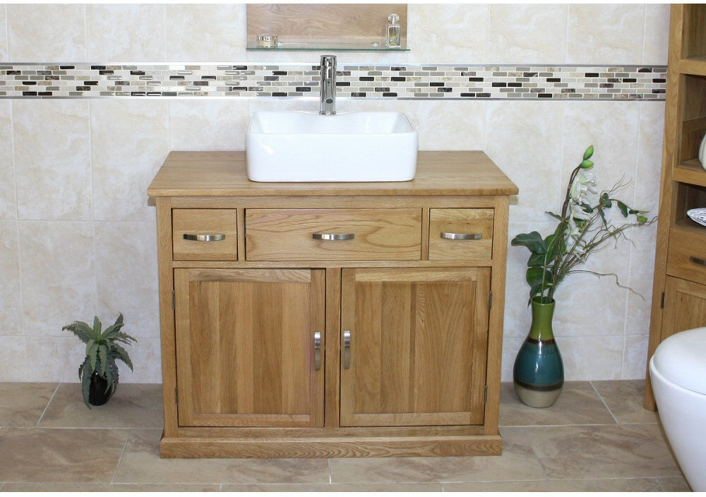 Belfry Bathroom Frederick Solid Oak 1000mm Free-Standing Vanity Unit with Basin & Faucet Oak 1,000mm W