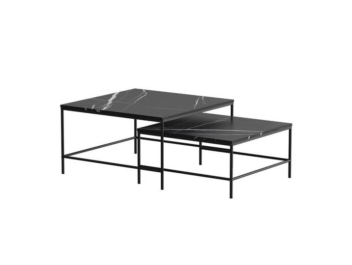 Vicco Couchtisch-Set Ramio Schwarzer Marmor 80 x 80 cm 2 Teile, Rechteckig, 80x45x80 cm, Wohnzimmer, Wohnzimmertische, Couchtische