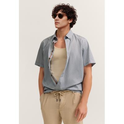 Kurzarmhemd BUGATTI, Herren, Gr. XL, Normalgrößen, blau (40, beige), Canvas, 100% Baumwolle, unifarben, normal, Hemden, elegant mit Allover-Muster