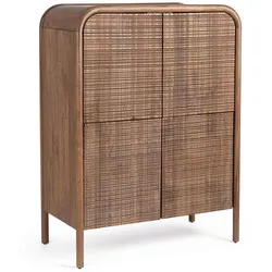 Kommode Sanat aus Mangoholz, Retro Chic mit handgefertigten Schnitzereien, braun, 4 Türen