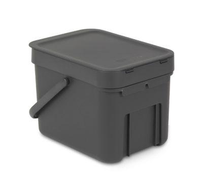 Abfallsammler Sort & Go, rechteckig, mit Wandhalterung, Deckel & Griff, 6 l, Kunststoff, grau