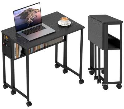 Kodotan sofa "Small Folding Desk, Rolling Computer Desk Foldable with Storage Bag and Shelf, 31.5""Portable Writing Table on Wheels"