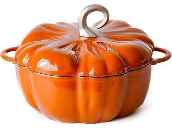 JuanNest Kürbis Emaille Eintopf Aus Gusseisen 1.5/1.85/3.7L, Kochtopf In Kürbisform, Mit Antihaftbeschichtung,Topf, Auflauf, Suppentopf, Halloween Dekortopf, Küche Kasserolle, Kürbis Schüssel B,20CM