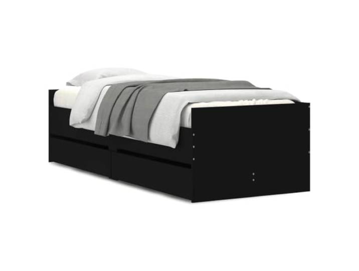 PUGYNBK Bettgestell mit Schubladen, Schwarz, 90 x 190 cm Technisches Holz, Lamellen inklusive, integrierte Aufbewahrung, stabil und robust