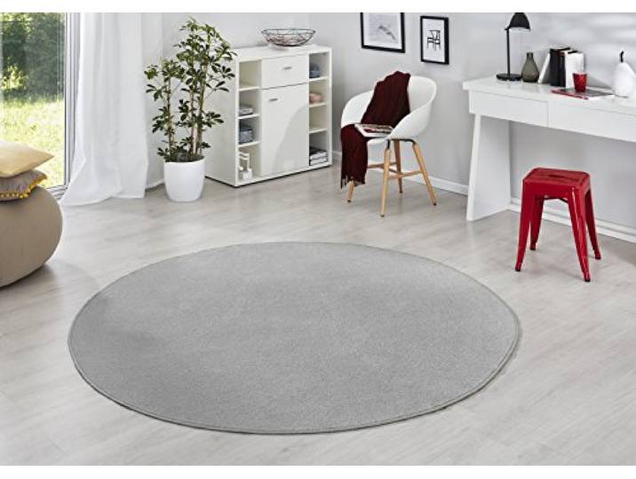HANSE Home Tapis Fancy Rond - Tapis de Salon uni Moderne en Velours - pour Salle à Manger\, Salon\, Chambre d'enfant\, Couloir\, Chambre à Coucher\, Cuisine - Gris - Diamètre 133 cm