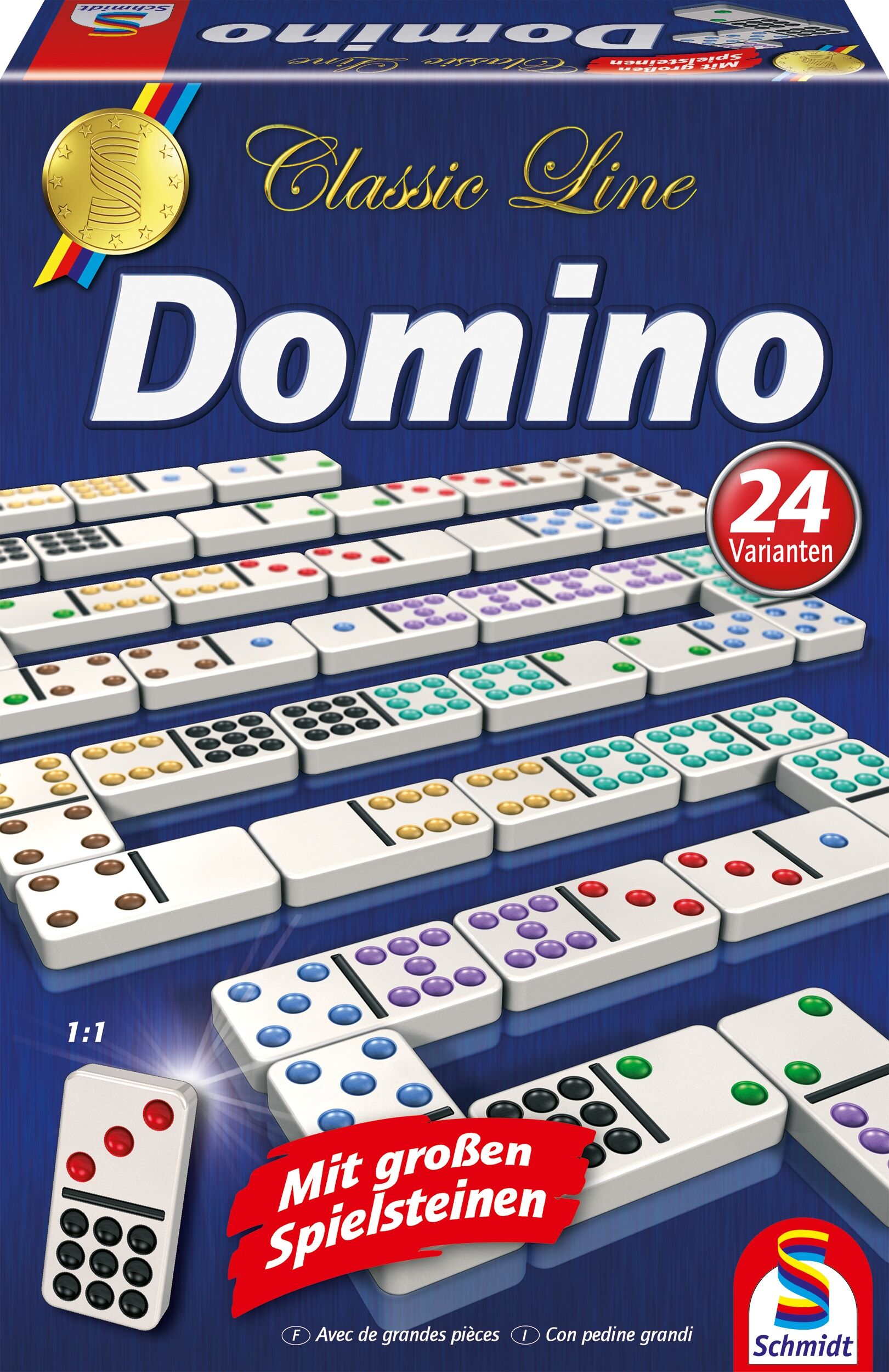Spiel SCHMIDT SPIELE "Classic Line, Domino", bunt, Spiele, Kinder, Spiel, mit extra großen Spielsteinen