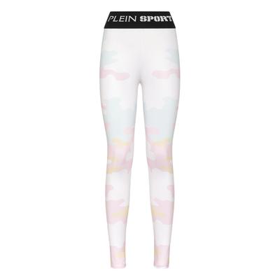 Leggings PLEIN SPORT "Camouflage", Damen, Gr. XS, US-Größen, weiß (0121, weiß, multicolorot), Obermaterial: 90% Polyester, 10% Elasthan, Hosen Leggings