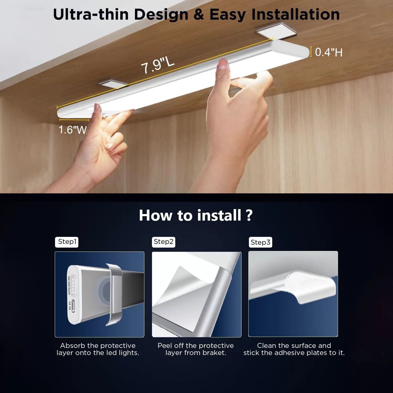 INF Veilleuse LED Ultra-Fine à Détecteur de Mouvement - Lampe de Couloir Magnétique Rechargeable