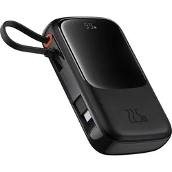 Baseus Qpow Pro+ 10000 mAh 22,5 W Powerbank mit integriertem USB-C-Kabel und Display – Schwarz (10000 mAh, 22.50 W, 37 Wh), Powerbank, Schwarz