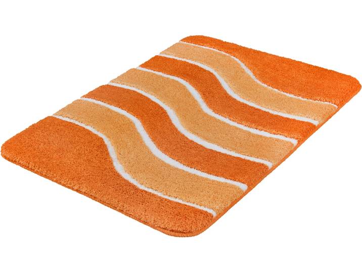 Badematte MEUSCH Lara , orange (karotte), H:20mm, Polyester, Badematten, Badematte, Wellen-Design mit flauschigen weißen Akzenten